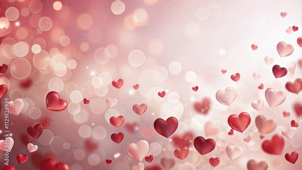 Pink and Red Hearts Falling on a Soft Blurred Background with Sparkles Pink and Red Hearts Falling on a Soft Blurred Background with Sparkles