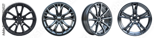 Alloy wheel for automotive isolated on transparent background, Set of