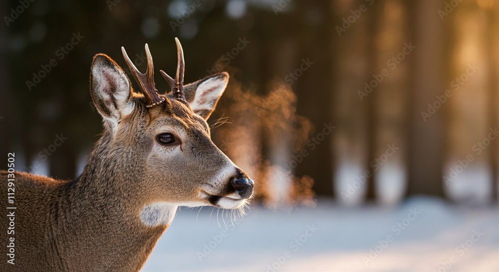 Deer in winter landscape with misty breath and soft light Deer in winter landscape with misty breath and soft light