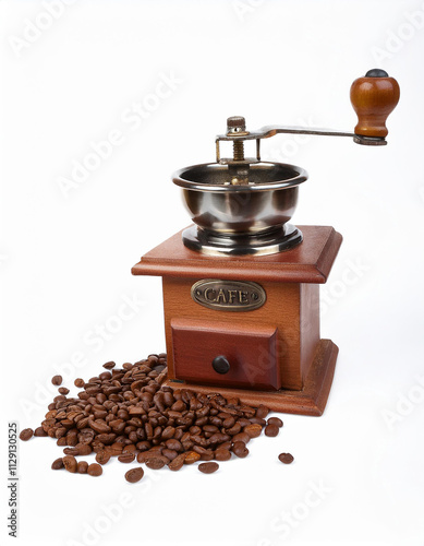 Rustic Wooden Coffee Grinder with Beans Cafe Coffee Shop Brewing