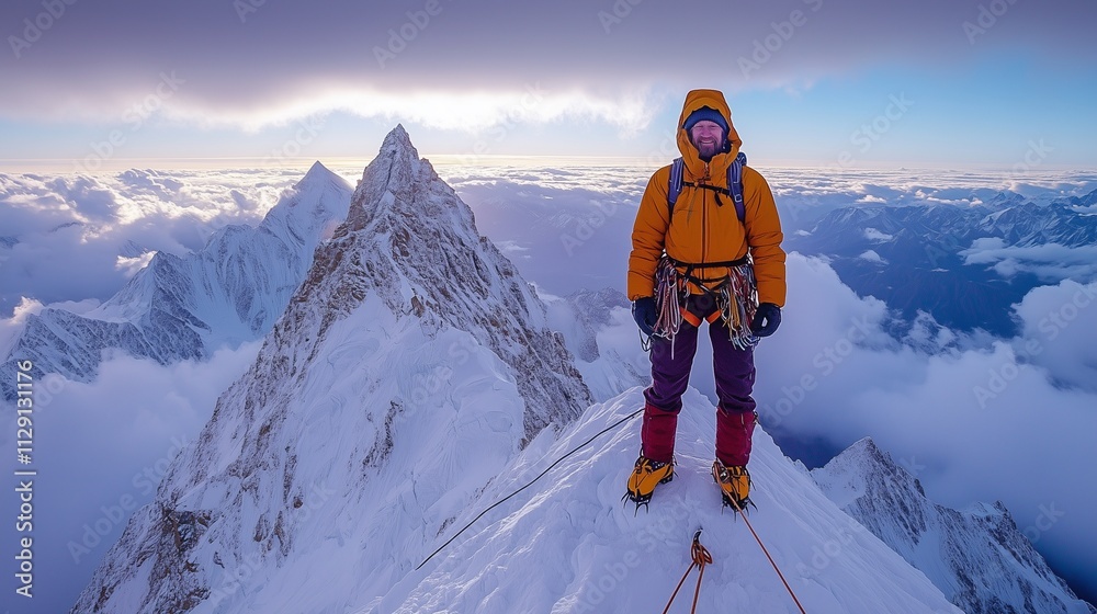 Man climbing in the Alps on sunset time Man climbing in the Alps on sunset time