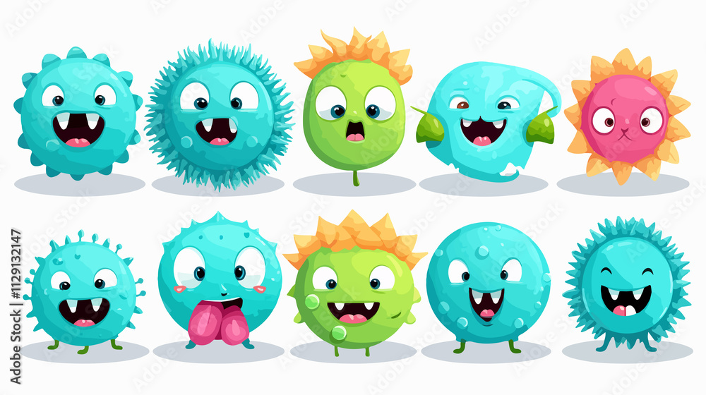 Fototapeta premium Colorful Virus Corona Cell Cartoon Character Design for Happy Presentation