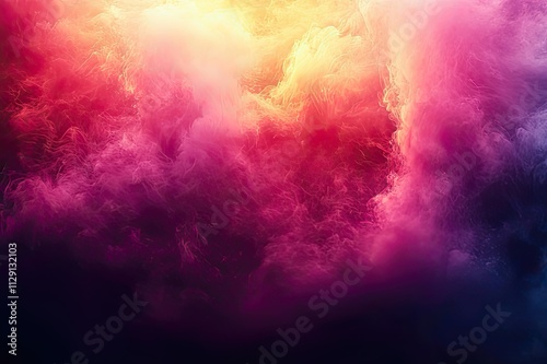 Colorful clouds swirl in a dreamy sunset sky, blending warm hues with cool shades during twilight moments of evening. Generative AI