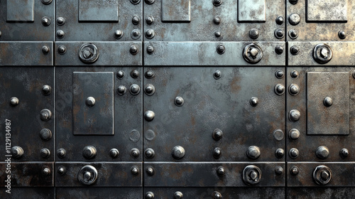 Close up of a rusted metal surface with a pattern of squares. The surface is old and worn, with a sense of decay and abandonment