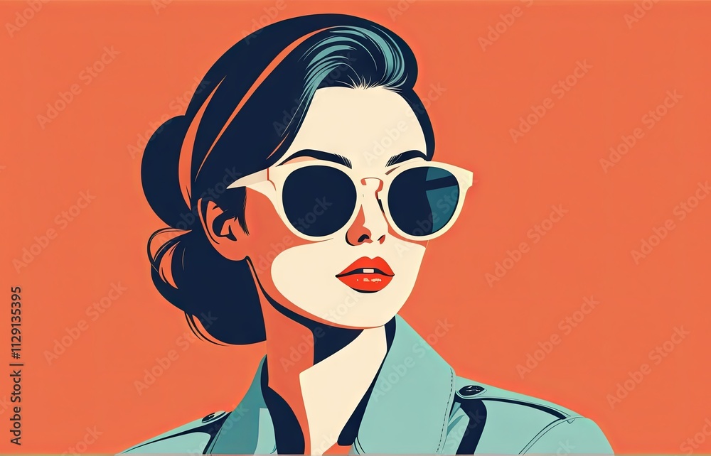 Stylish woman wearing sunglasses with a retro vibe in a vibrant orange background showcasing modern fashion aesthetics Stylish woman wearing sunglasses with a retro vibe in a vibrant orange background showcasing modern fashion aesthetics