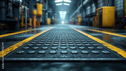Industrial Floor with Yellow Lines