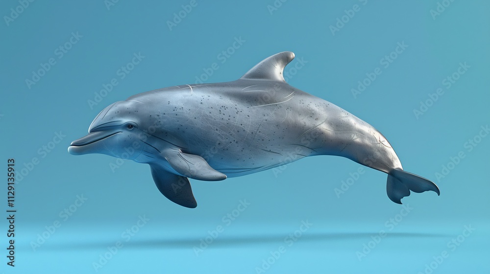 Naklejka premium Stunning 3D Render of a Dolphin in Mid-Leap Against a Serene Blue Background