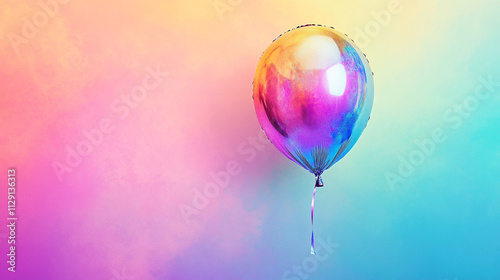 Shiny, colorful balloon floating in the air. The balloon is surrounded by a colorful background, giving the impression of a happy, carefree atmosphere