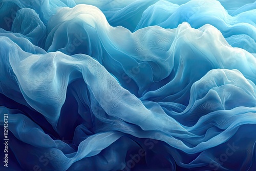 Flowing waves of translucent blue fabric create an ethereal underwater atmosphere, inviting dreams of the ocean's depths. Generative AI