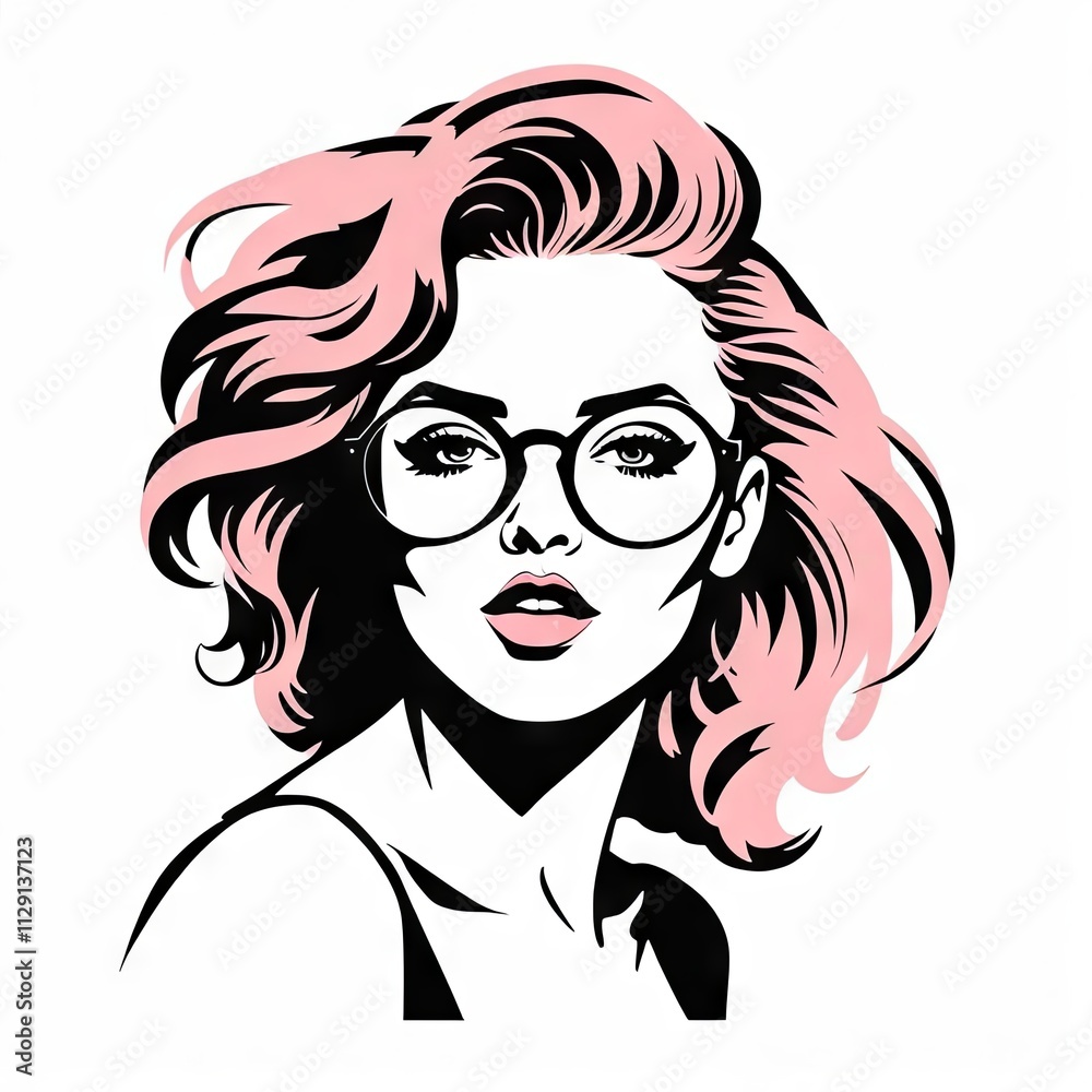 Stylish woman's portrait featuring pink hair and glasses, showcasing a modern, artistic flair and vibrant character Stylish woman's portrait featuring pink hair and glasses, showcasing a modern, artistic flair and vibrant character