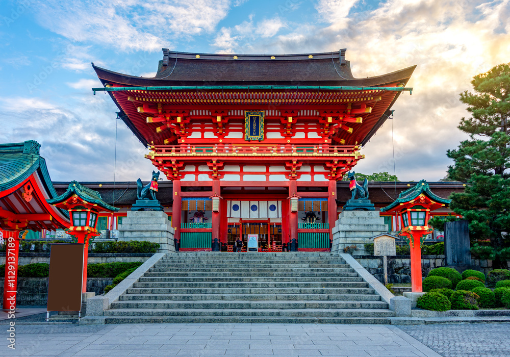 Main gate of Fushimi Inari Taisha shrine in Kyoto, Japan (translation