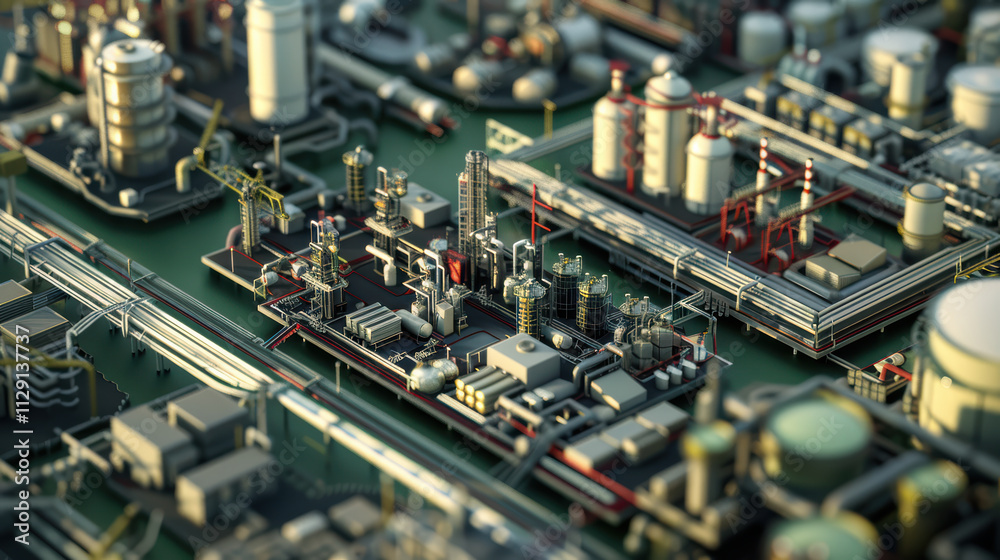 detailed industrial complex with various structures, pipelines, and tanks, showcasing vibrant network of manufacturing and processing facilities detailed industrial complex with various structures, pipelines, and tanks, showcasing vibrant network of manufacturing and processing facilities