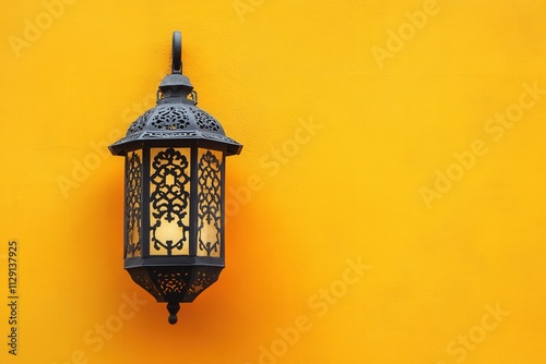 decorative lantern against a bright yellow background photo