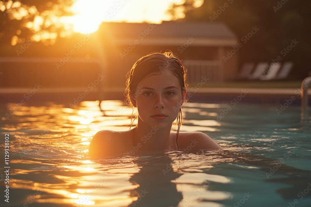 young person swimming in a pool during sunset young person swimming in a pool during sunset