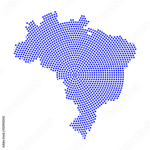 Abstract graphic Brazil map from pixel blue on a white background. Vector illustration.