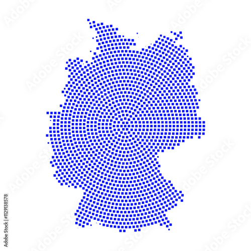 Abstract graphic Germany map from pixel blue on a white background. Vector illustration.