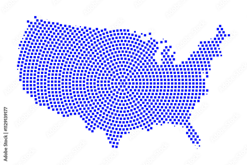 Obraz premium Abstract graphic United States map from pixel blue on a white background. Vector illustration.