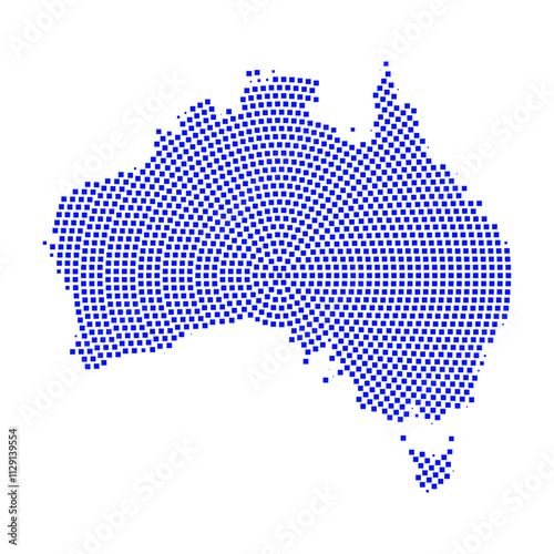 Abstract graphic Australia map from pixel blue on a white background. Vector illustration.