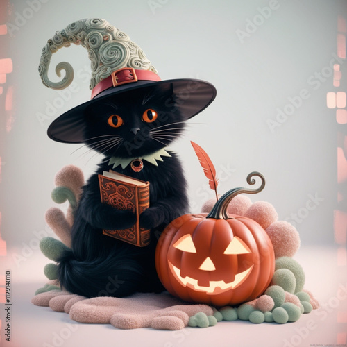 halloween cat with pumpkin photo