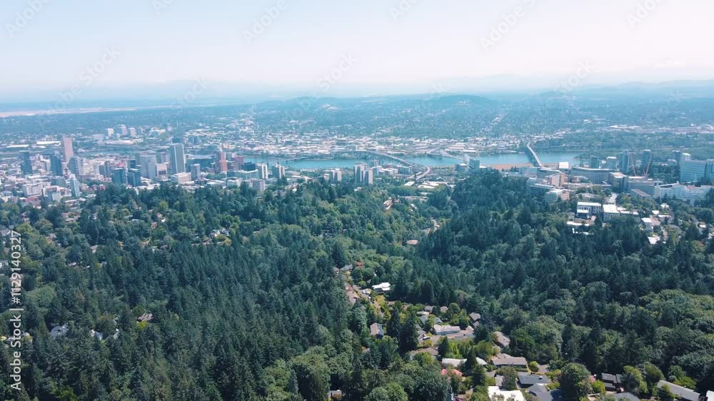 Aerial landscape of Council Crest Park view Portland nature view on sunny summer day in Oregon Aerial landscape of Council Crest Park view Portland nature view on sunny summer day in Oregon
