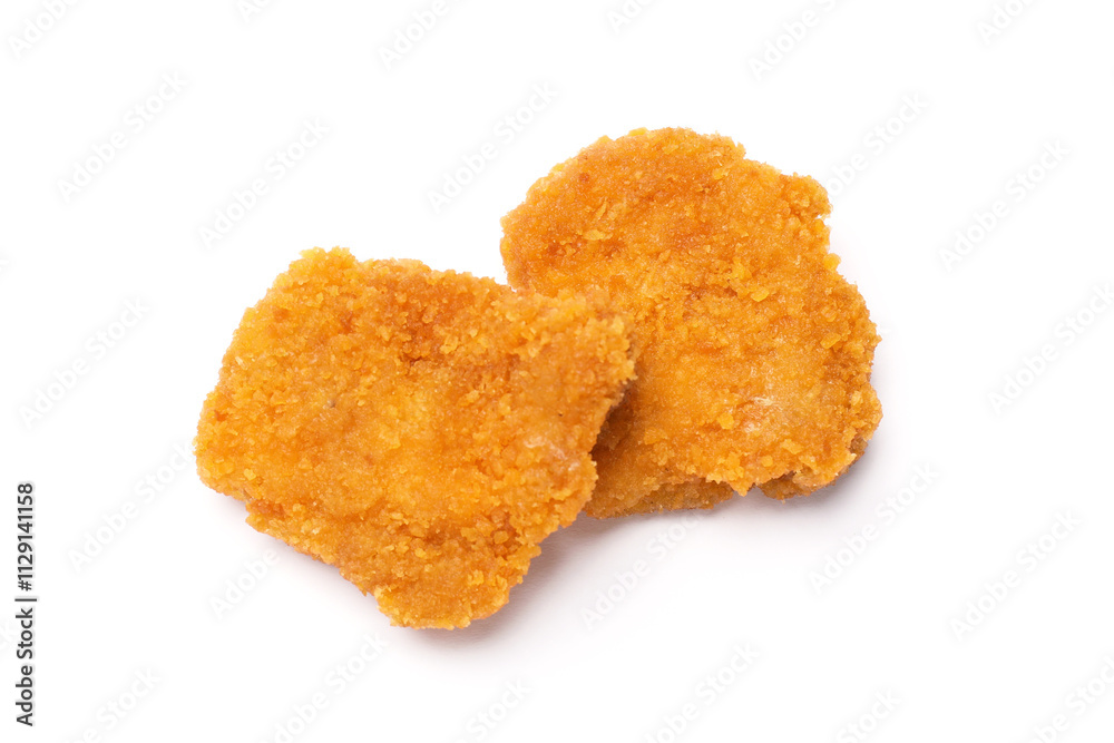 Delicious chicken nuggets isolated on white, top view Delicious chicken nuggets isolated on white, top view