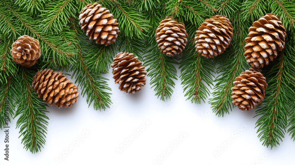 Green pine garland with scattered pinecones creates festive atmosphere, perfect for holiday decorations and seasonal displays. natural elements evoke warmth and cheer Green pine garland with scattered pinecones creates festive atmosphere, perfect for holiday decorations and seasonal displays. natural elements evoke warmth and cheer
