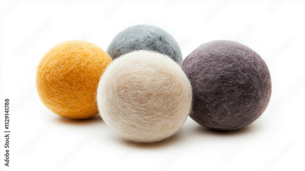 Set of wool dryer balls, isolated in white background Set of wool dryer balls, isolated in white background