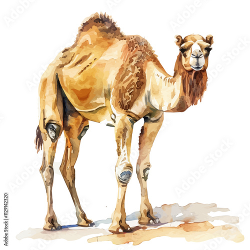 A watercolor vector of a camel, isolated on a white background. Camel vector.