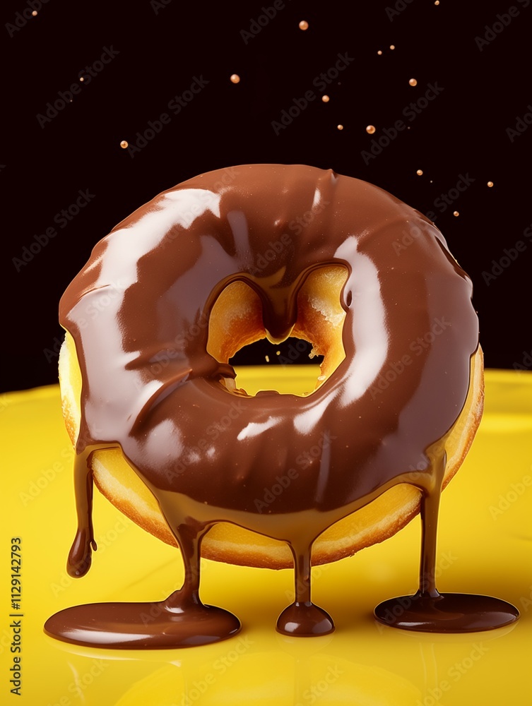 Chocolate-Glazed Donut with Dripping Sauce and Dark Background Chocolate-Glazed Donut with Dripping Sauce and Dark Background