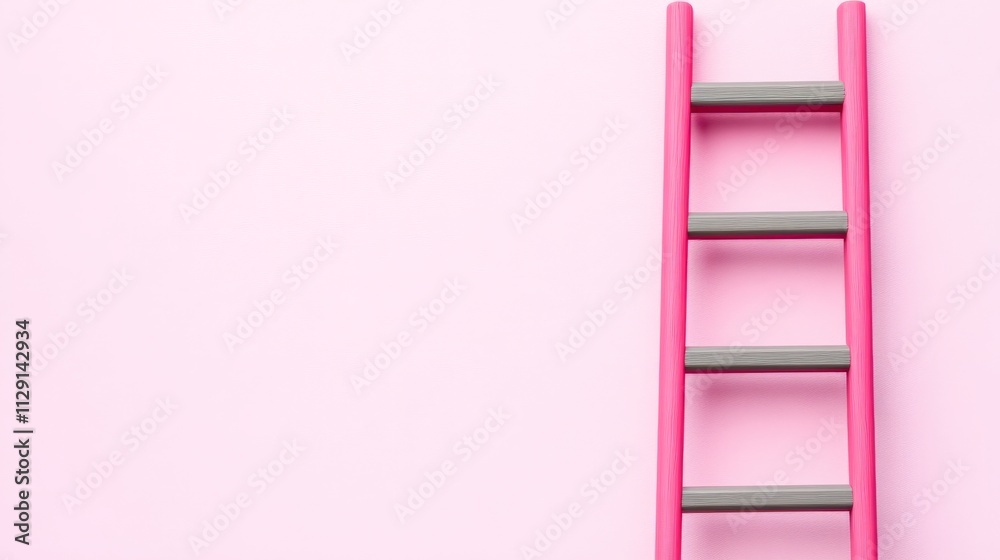 Pink Ladder to Success: A minimalist image featuring a pink wooden ladder against a pale pink background, symbolizing growth, ambition, and the journey to success. Pink Ladder to Success: A minimalist image featuring a pink wooden ladder against a pale pink background, symbolizing growth, ambition, and the journey to success.