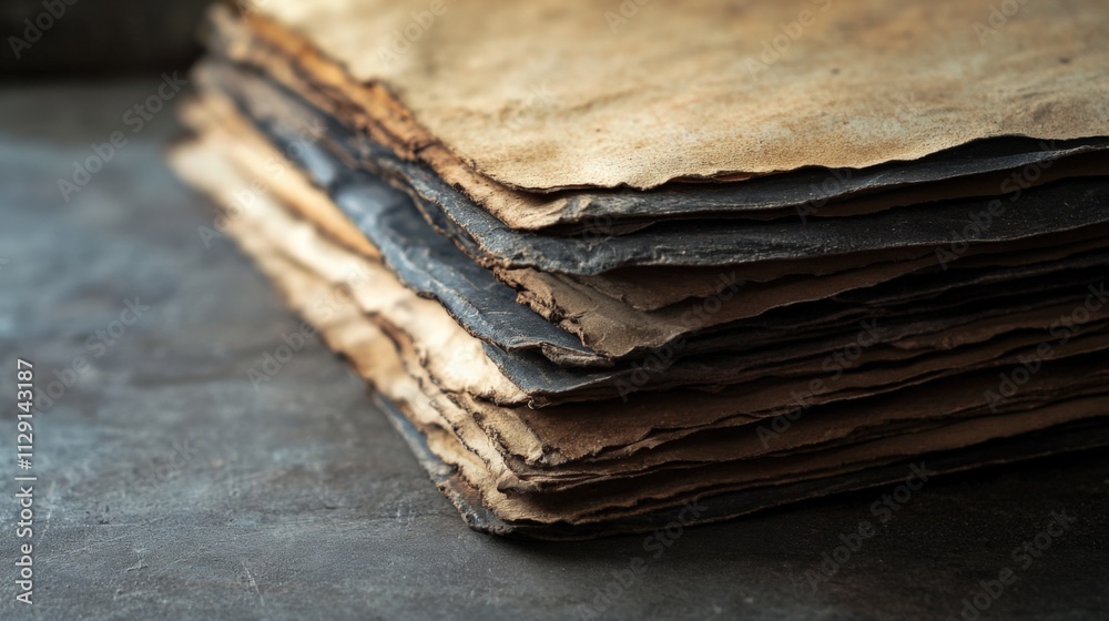 Fototapeta premium aged paper stack with textured surfaces for vintage backgrounds