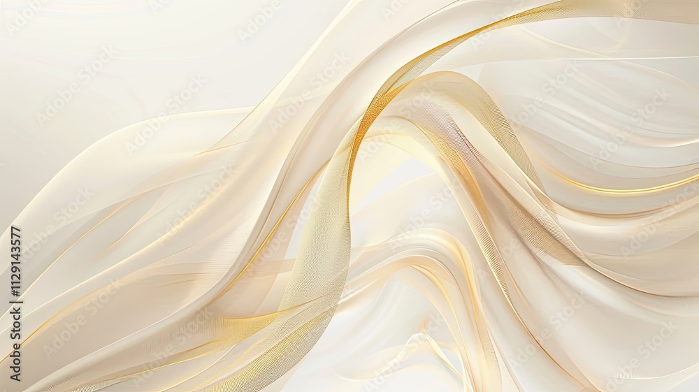 Obraz premium Elegant swirling waves of golden tones create a serene atmosphere reminiscent of soft silk caressed by a gentle breeze. Generative AI