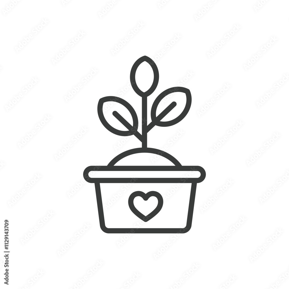 Charity plant, icon in line design. Charity, plant, growth, donation, green, care, environment on white background vector. Charity plant editable stroke icon Charity plant, icon in line design. Charity, plant, growth, donation, green, care, environment on white background vector. Charity plant editable stroke icon