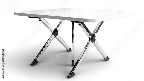 A white table with a black frame and four legs photo