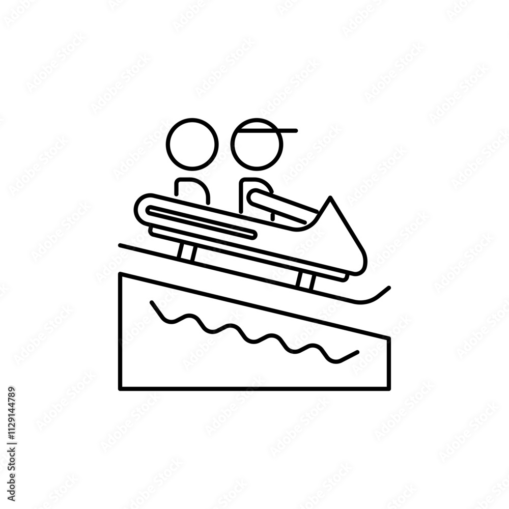 Sledding Outline Icon, a fun activity. Sledding Outline Icon, a fun activity.