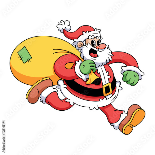 Vector Retro Cartoon Santa Claus Carrying Sack Character Groovy Illustration Isolated