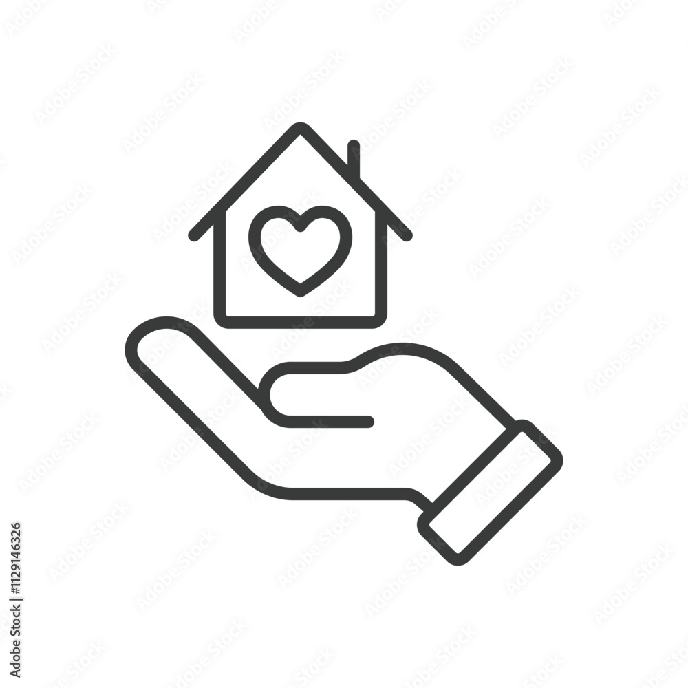 Charity house icon in line design. Charity, house, shelter, support, community, home, donation on white background vector. Charity house editable stroke icon Charity house icon in line design. Charity, house, shelter, support, community, home, donation on white background vector. Charity house editable stroke icon