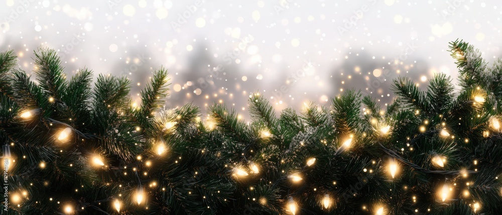 festive winter scene with glowing lights and snowflakes festive winter scene with glowing lights and snowflakes