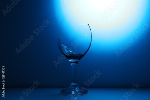 Foto Broken wine glass against dark blue gradient background