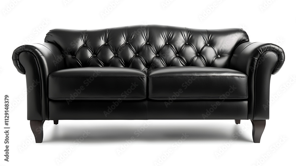 A black leather couch with a white background A black leather couch with a white background