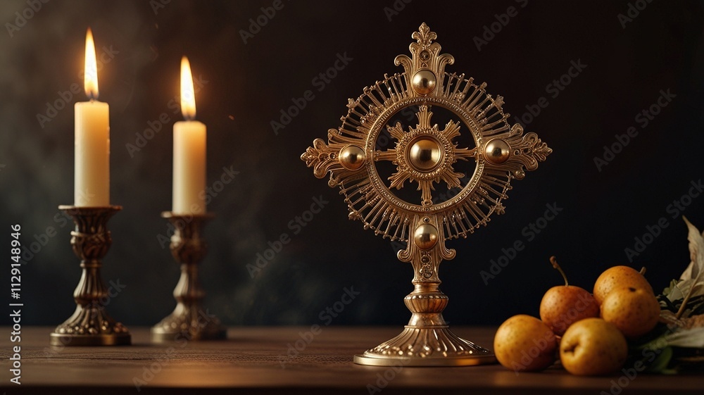 Corpus Christi Background with Monstrance and Candle Corpus Christi Background with Monstrance and Candle