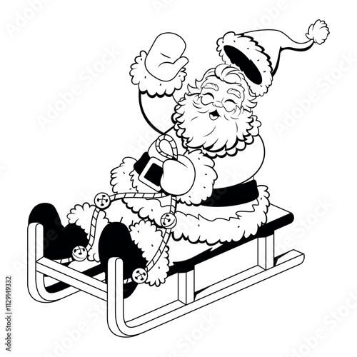 Vector Santa Claus Sled Christmas Cartoon Illustration Isolated