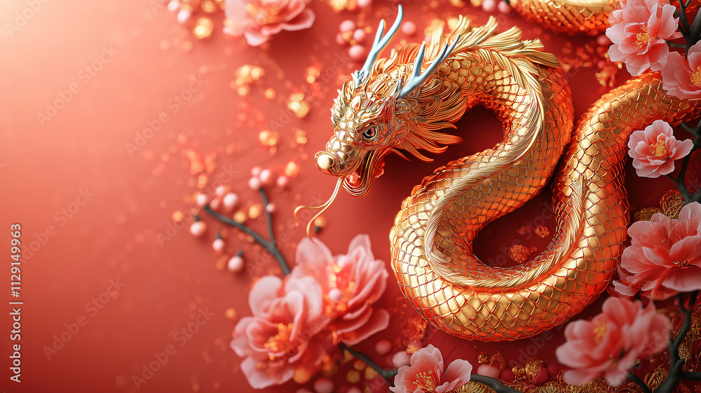 2025 Chinese New Year template featuring a golden snake on a vertical banner design 2025 Chinese New Year template featuring a golden snake on a vertical banner design