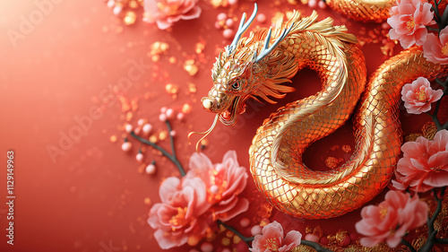 2025 Chinese New Year template featuring a golden snake on a vertical banner design