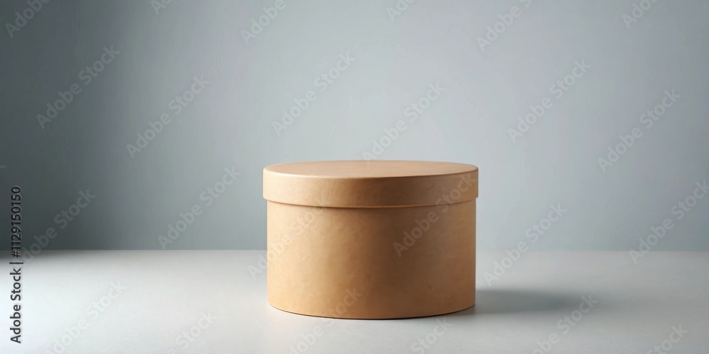 A simple yet elegant brown cardboard cylinder box on a plain white surface with a light gray background A simple yet elegant brown cardboard cylinder box on a plain white surface with a light gray background