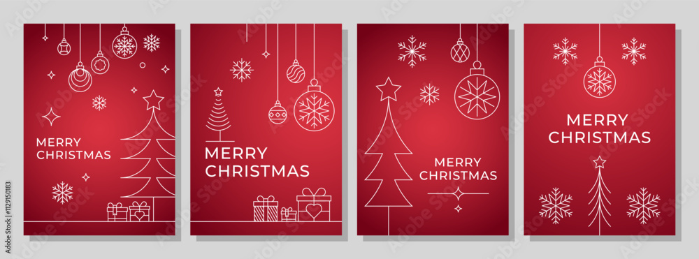 Merry Christmas Greeting Card Poster Graphic Vector Set. Christmas Pine Tree, Tree, Star, Snowflake, Snow, Bauble, Christmas Ball. Editable Line Art Stroke Merry Christmas Greeting Card Poster Graphic Vector Set. Christmas Pine Tree, Tree, Star, Snowflake, Snow, Bauble, Christmas Ball. Editable Line Art Stroke