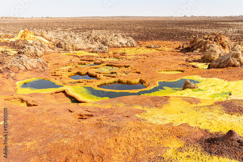 Obraz na płótnie Panorama of surreal colors and Mars like landscape created by Sulphur springs in the hottest place on earth, the Danakil Depression in the Afar Region w salonie