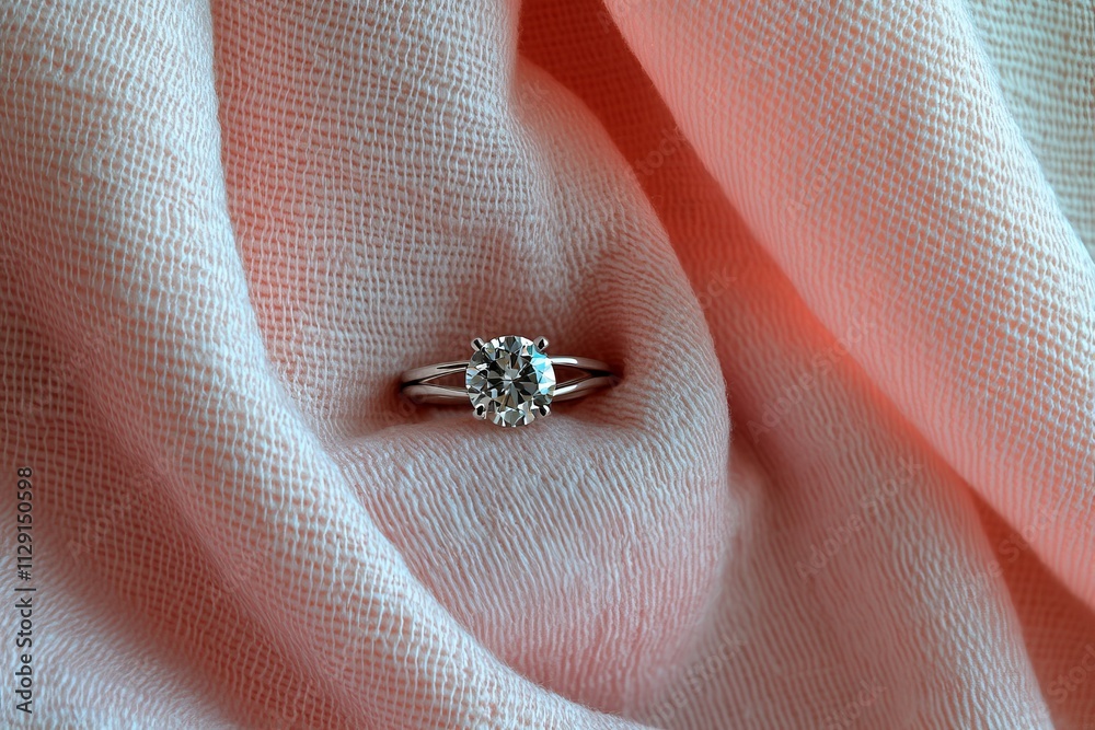 Obraz premium Solitaire diamond ring on pink fabric. (4)
