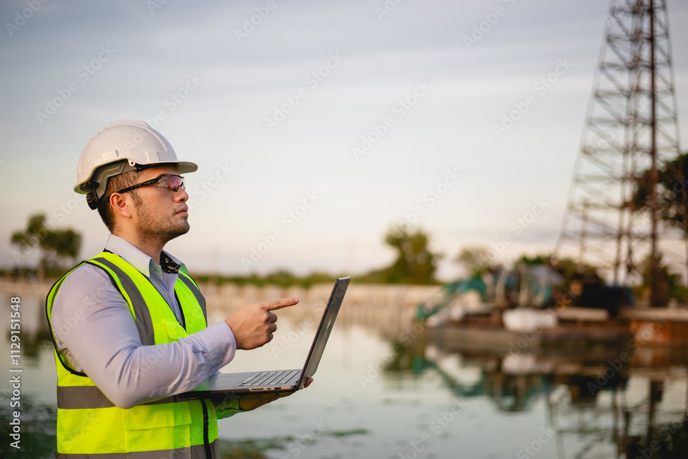 A foreman is checking the completion of a building construction project at an industrial factory. A foreman is checking the completion of a building construction project at an industrial factory.