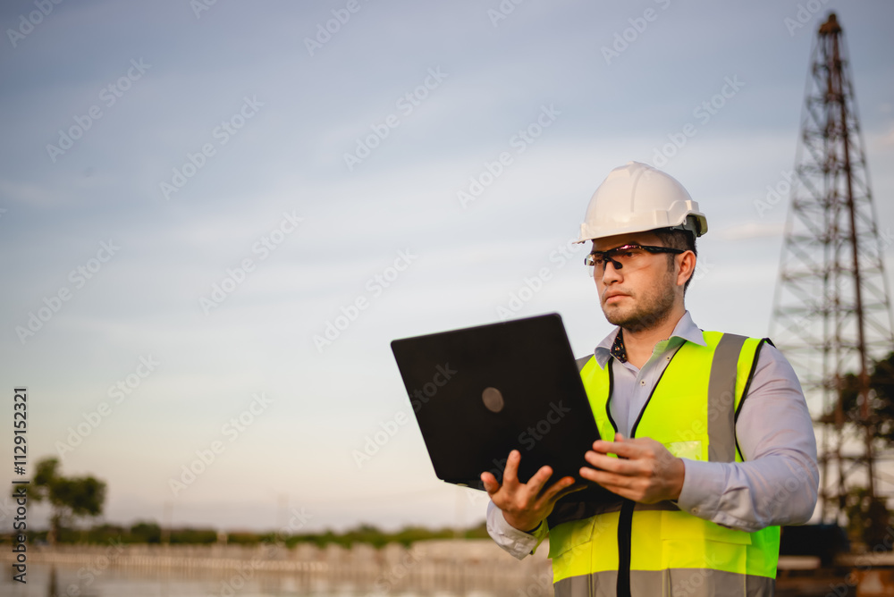 A foreman is checking the completion of a building construction project at an industrial factory. A foreman is checking the completion of a building construction project at an industrial factory.